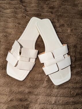 Women's White Slide Sandals - Minimal Square Toe